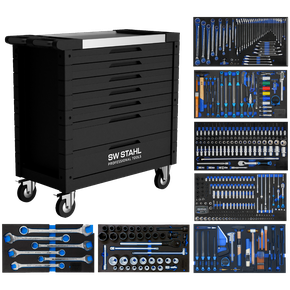 Werkstattwagen TT402, schwarz, bestückt, 472-teilig, 7 Einlagen